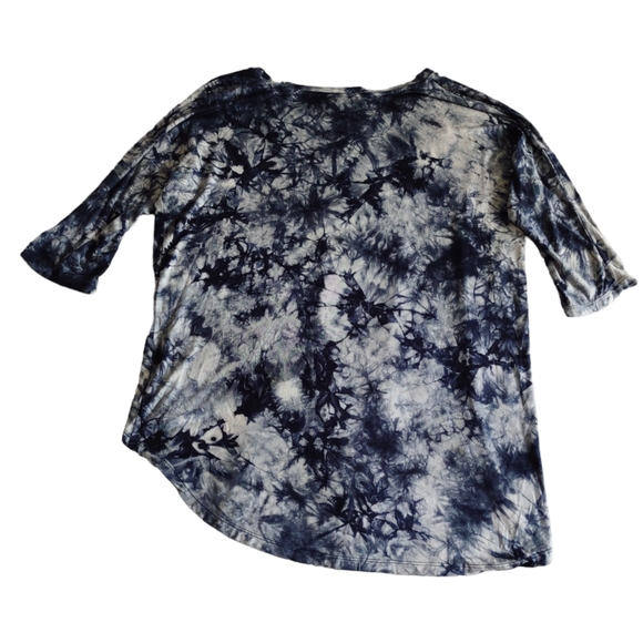Two Sisters M/L Blue Tie Dye High Low Asymmetrical Hem Quarter Sleeve Tunic Top - Picture 2 of 13